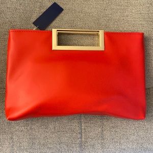 Red Clutch with Gold Strap and Gold Details